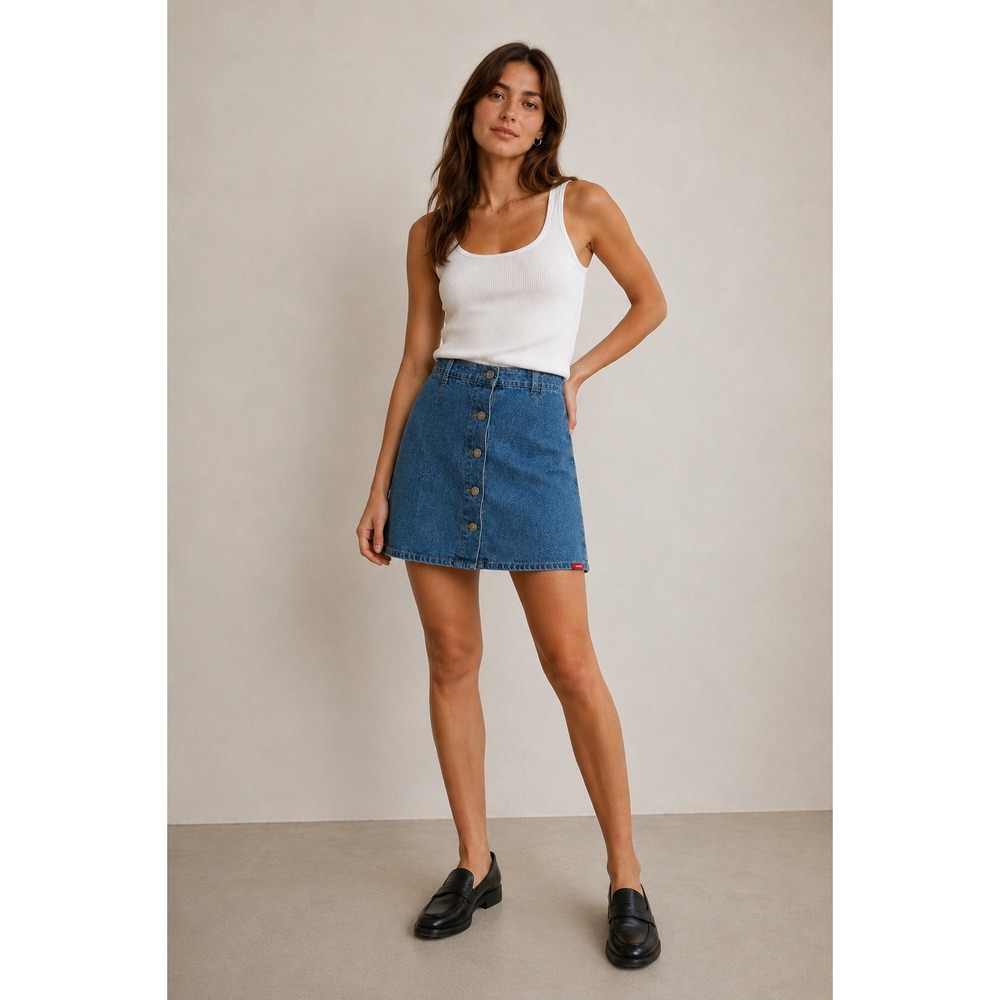 No Excuses Denim A-Line Button Front Midi Skirt Women's Size 7/8